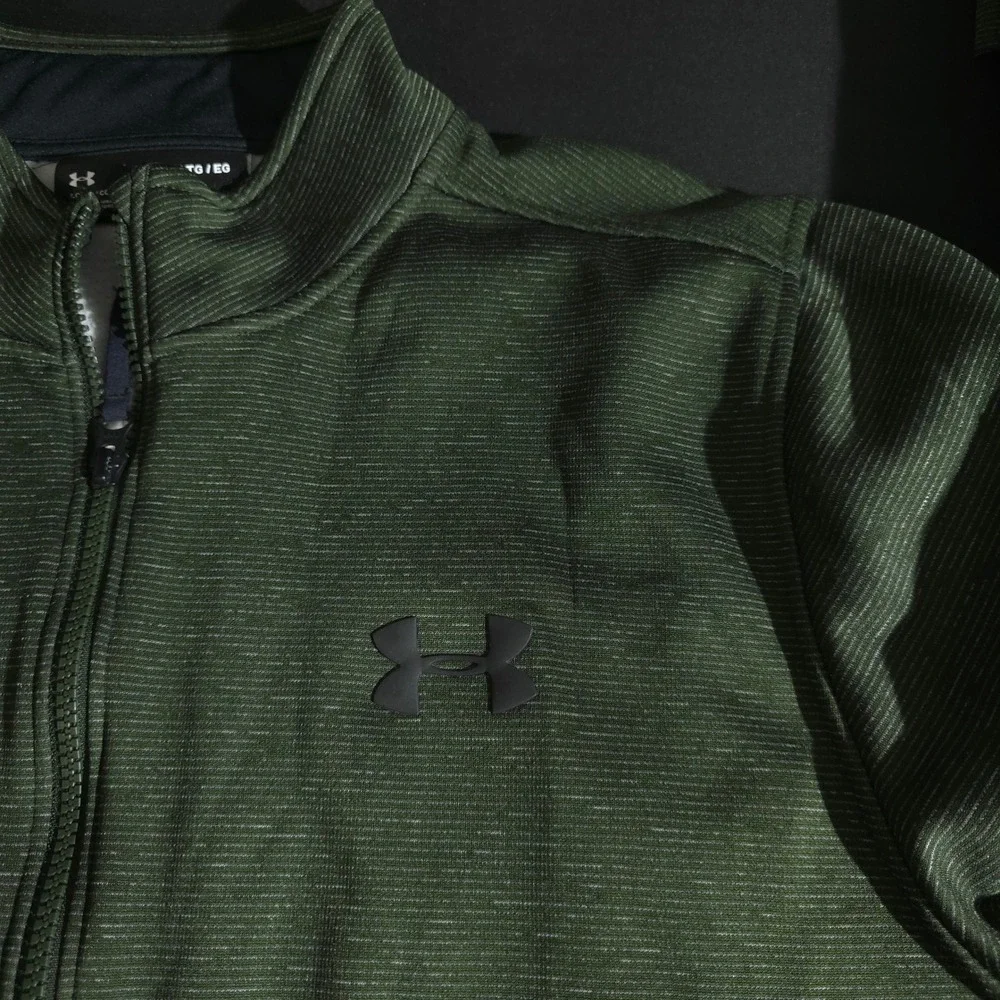 Under Armour ColdGear Jacket Mens XL Green Full Zip Loose Fit Mock Neck 15484